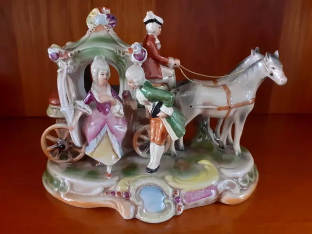 Grafenthal German (GDR) Porcelain Horse and Carriage With Figures No 1877