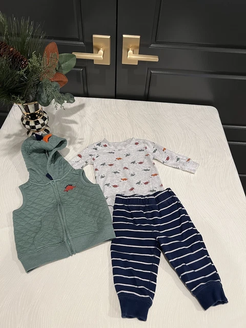 Carter's Baby Boy Dinosaur Outfit Set 6-9 mnths EUC Green Navy Gray