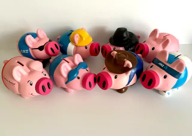 ANZ Bank Money Box Pig Pink Piggy set of 8 in original boxes