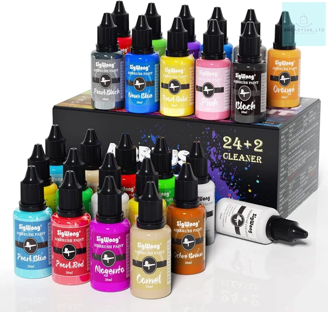 Set di vernici per aerografo, vernice per aerografo a colori 24 x 20 ml con 2 pulitori per aerografi, a