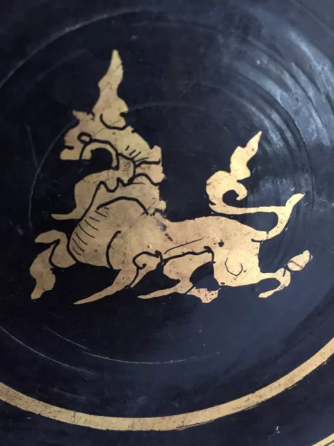 Antique Burmese black lacquer plate 2