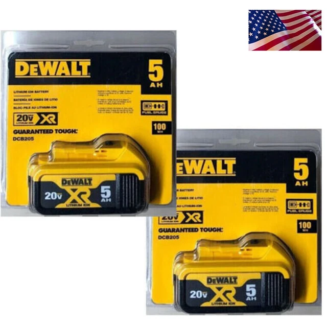 2 PCS DEWALT DCB205-2 20V MAX XR 5.0Ah Lithium Ion Battery,NEW IN PACKAGE