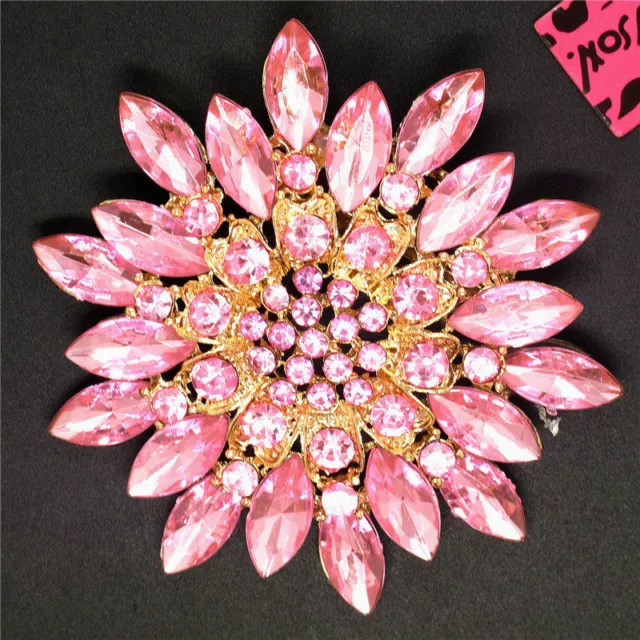 New Fashion Pink Crystal Rhinestone Big Sunflower Lady Jewelry Women Brooch