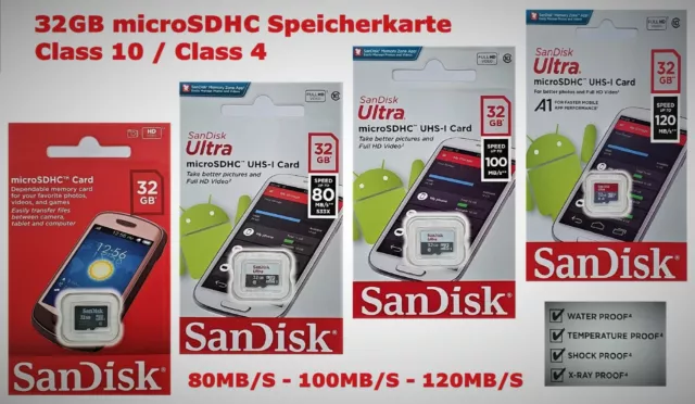 Sandisk Ultra 32GB microSDHC class 10 UHS-1 Karte 32GB class 4 microSDHC Karte