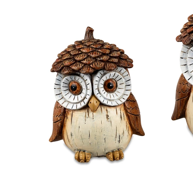Decorativa Gufo Autunno Con Zapfenhut A.10,5cm IN Simil Legno FORMANO H23