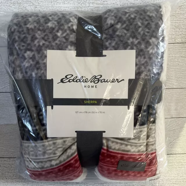Eddie Bauer Home Plush Sherpa Fleece Throw Blanket Fair Isle Print 50x70 New