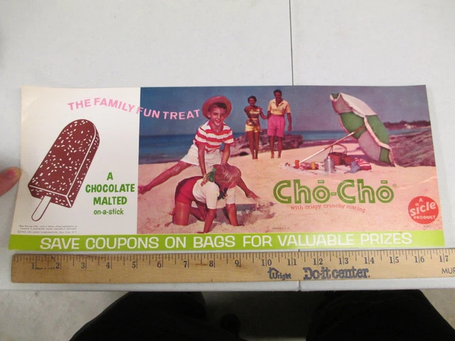 CHO CHO Popsicle chocolate 1962 ice cream store display poster sign BEACH FAMILY