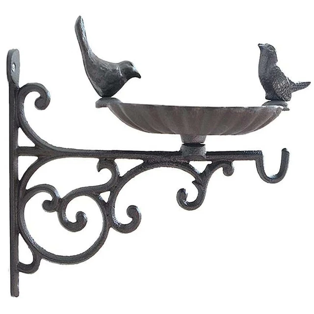 WALL HANGING BIRD Bath Feeder Cast Iron Robin Decorative Birds Outdoor
