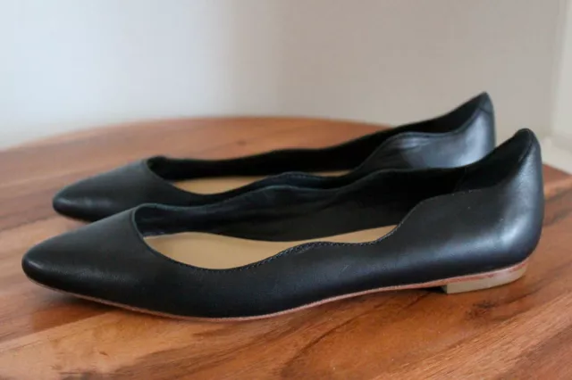 Loeffler Randall Black Leather Milla Wave Pointy Toe Slip On Ballet Flats Size 5