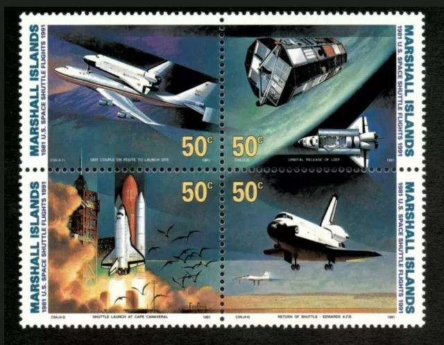 Marshall Islands 1991 - Space Shuttle Flights, 10 Years - Block of 4 - 394a MNH