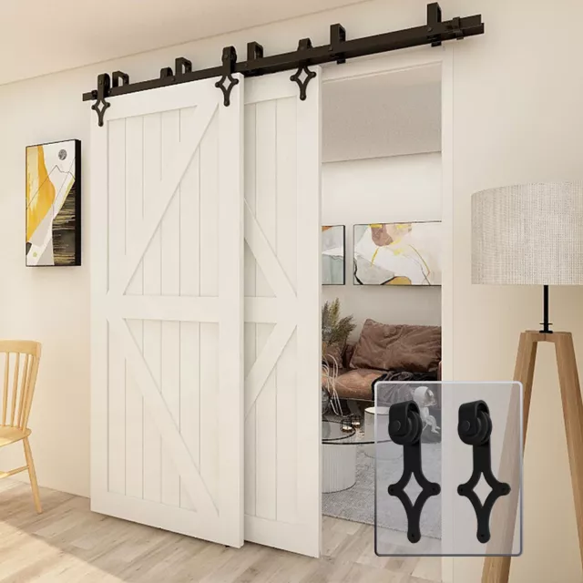 4-20FT Bypass Sliding Barn Door Hardware Kit Closet Track Roller for Double Door