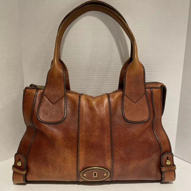 FOSSIL Vintage Reissue 1954 Large Leather Tote Satchel Handbag Cognac *READ*