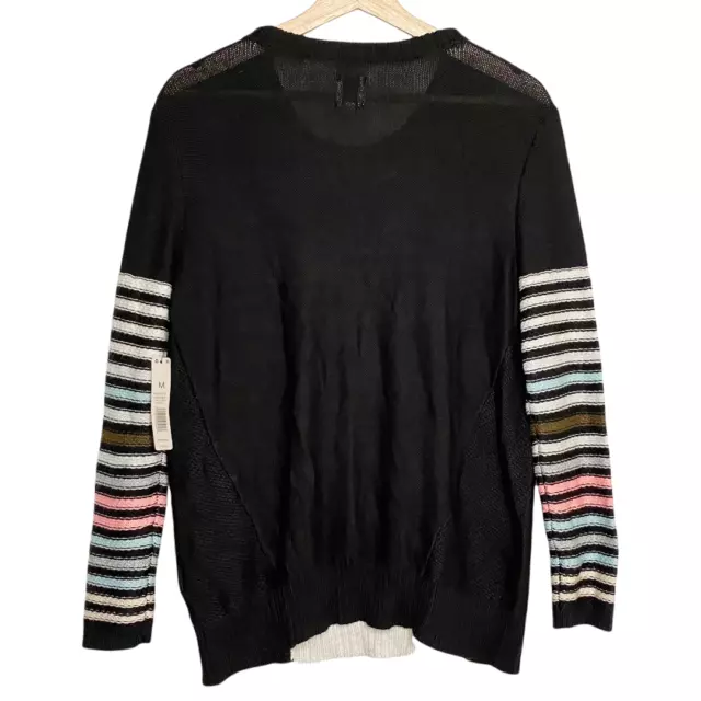 NIC+ZOE Women's Black Multi Inner Stripe Pullover Cable Knit Sweater Size Medium 3