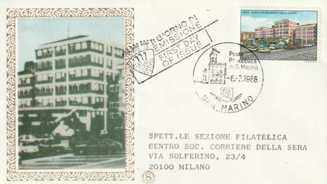 1986 Fdc Filagrano San Marino Sicurezza / Sanita' Mf81712