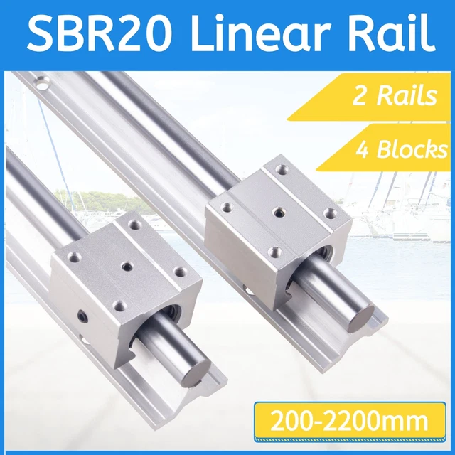 2 X SBR20 Linear Rail Guide L200-4000mm with 4 x SBR20UU Bearing Slide ...