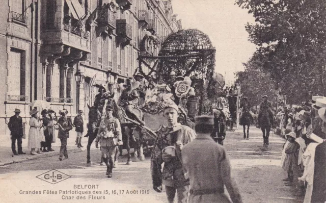 Carte postale ancienne card BELFORT fête patriotique août 1919 char des fleurs