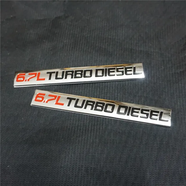 2x 6.7L TURBO DIESEL Chrome Red Black Metal Emblem Sticker Badge Decal Car Sport