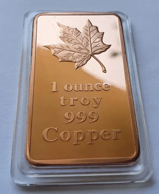 1 Unze 999 Kupfer - Kanada Maple Leaf - Kupferbarren - Anlage - Kapsel - Pp