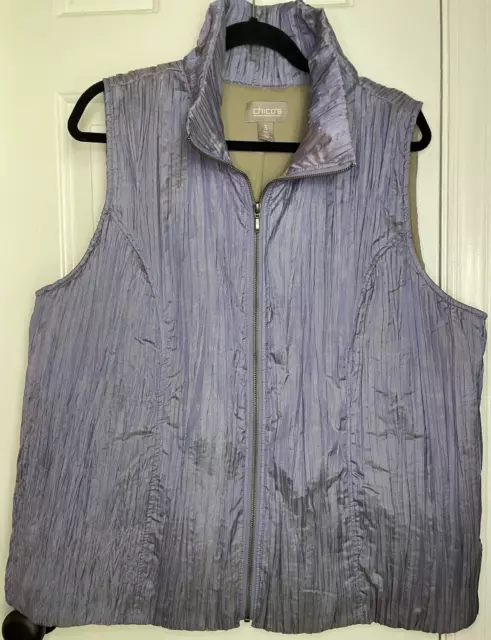 Chico's women's sleeveless vest size 3 (US X-large) full zip shirred purple