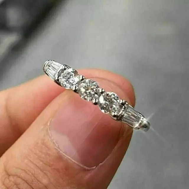2 Ct Round Cut Simulated Diamond Half Eternity Wedding Ring 925 Sterling Silver