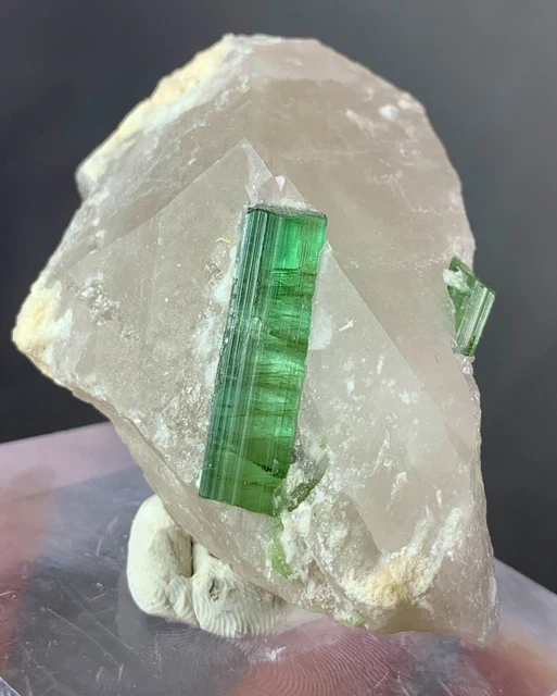 439 CT Green Tourmaline W Quartz Combine Specimen [Heated] From Afghanistan