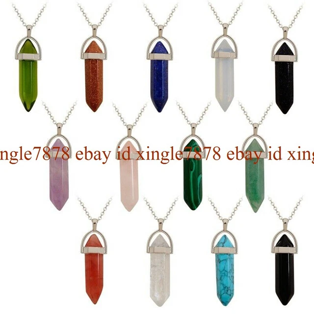 Crystal Gemstone Necklace Pendant Natural Chakra Stone Energy Healing with Chain