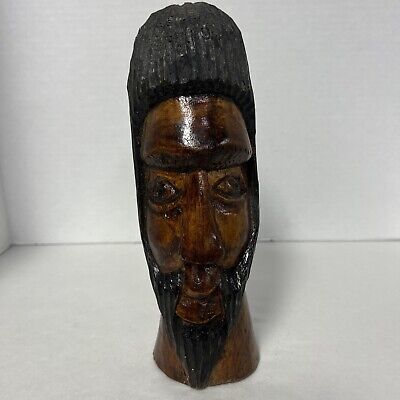 Vintage African Wood Carved Bust Hand Carving Man Wooden Head Folk Art