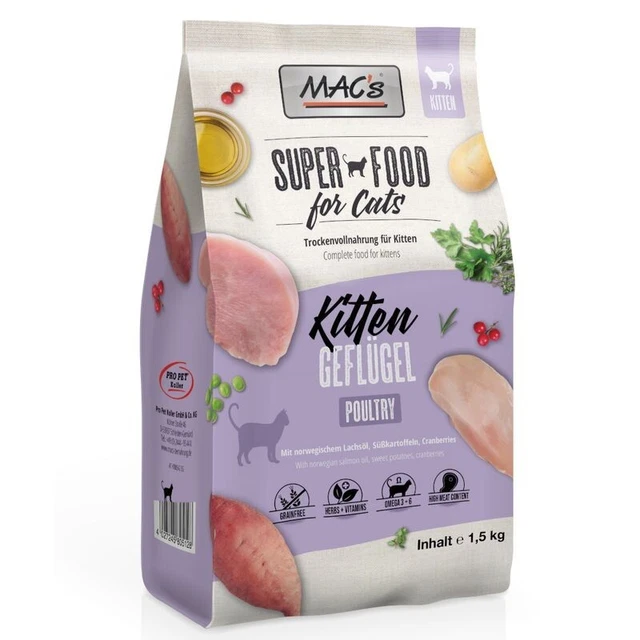 MAC's Superfood gatitos con aves de corral 1,5 kg de comida para gatos, comida seca