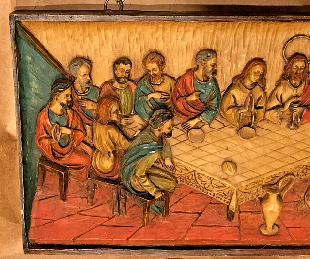 VINTAGE JESUS CHRIST Last Supper Hand Painted Sculpture Art Italy 3D ...