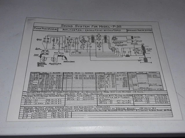 WURLITZER MODEL P 30 Jukebox Amplifier Schematic Laminated £3.70