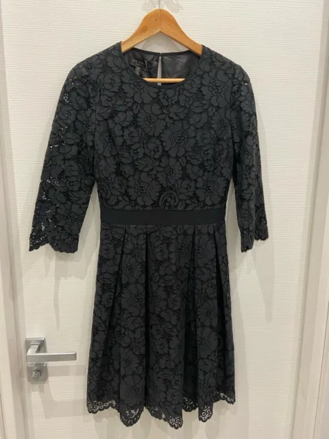 BNWT  Ted Baker official Black Ameeya Lace mid-length Skater Dress size 1, uk 8