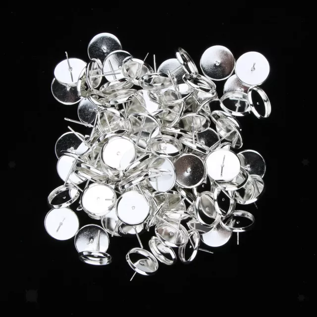 100/pack Silver Blank Stud Earring Cabochon Base Setting Jewelry Making