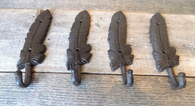 12 Coat Hooks Feather Cast Iron Hat Rack Hall Tree Entry Way Towel Bath Eagle 2