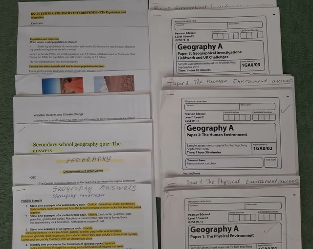 EDEXCEL GCSE GEOGRAPHY A Exam Papers 1,2,3 Physical Human Environment