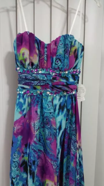 Brand New Womens Deb Multi Color Blue Formal Prom Dress Size 3/4