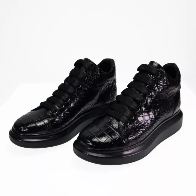 Men's Shoes Genuine Crocodile Alligator Skin Leather Handmade Black, Size 7-11US