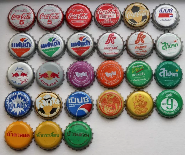 27 diff older non beer bottle caps from Thailand Coca Cola fanta crown caps