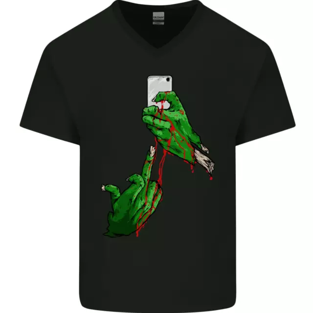 Zombie Selfie Divertente Halloween Uomo Scollo A V Cotone T-Shirt