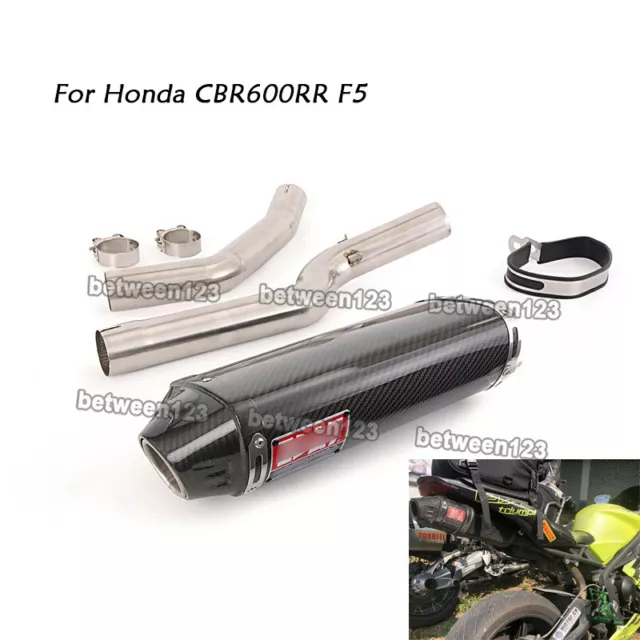 Exhaust Middle Pipe + Carbon Fiber 51mm Muffler For Honda CBR600RR 2005~2023