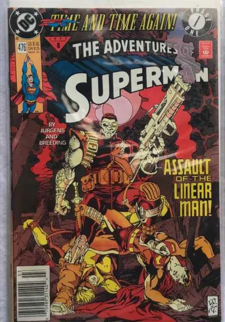 Adventures of Superman #476 Newstand DC, Time & Time Again 1, VF+, free shipping