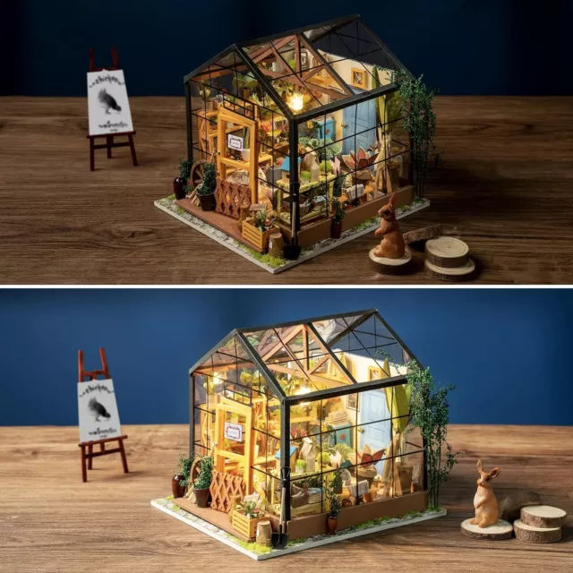 Robotime Miniatur DIY Puppenhaus Küche Kits mit Licht DIY Holz Mini Haus Modell