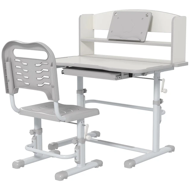 ZONEKIZ Set tavolo da studio e sedia per bambini regolabile in altezza, con cassetto, S