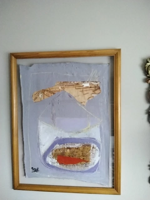 Cuadro pintura colage 75x52, estilo Tapies, pintor Vicente Prego.pintor gallego