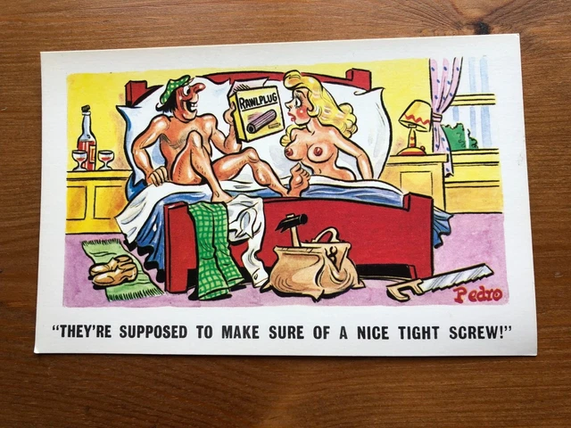 Constance Saucy Comic Postcard, No 218, Man With Tool Box In Bed, Pedro