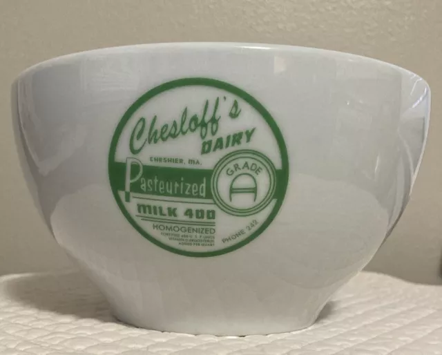 POTTERY BARN Milk Ceramic Cereal Bowl Chesloff’s Dairy Logo Cheshire MA Retired