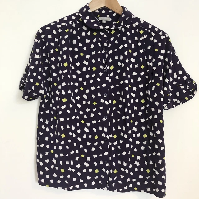OLIVER BONAS Blue Abstract Pattern Button Up Boxy Blouse Peter Pan Collar UK 12 OLIVER BONAS Blue Abstract Pattern Button Up Boxy Blouse Peter Pan Collar UK 12