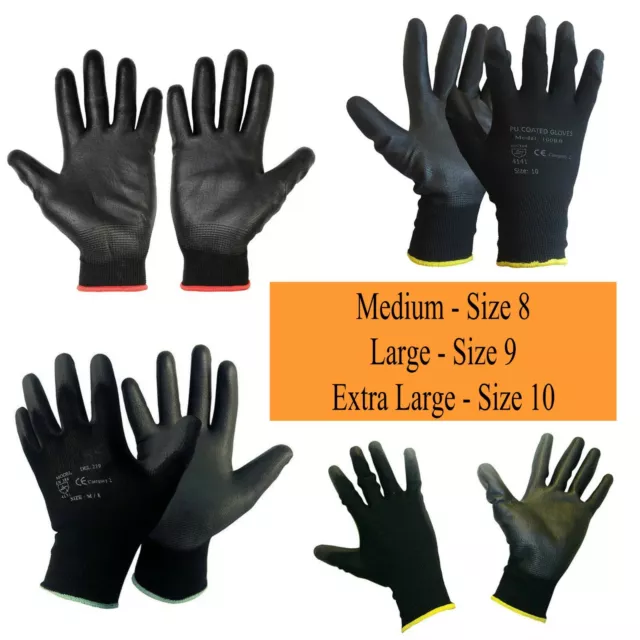 12 Pairs Nylon PU Coated Safety Work Gloves Gardening Builders Mechanic Grip