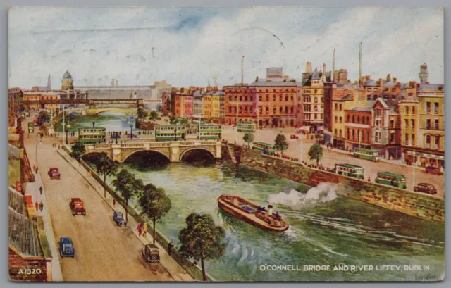 O'Connell Bridge and River Liffey Dublin Ireland Postcard Postmark 1948