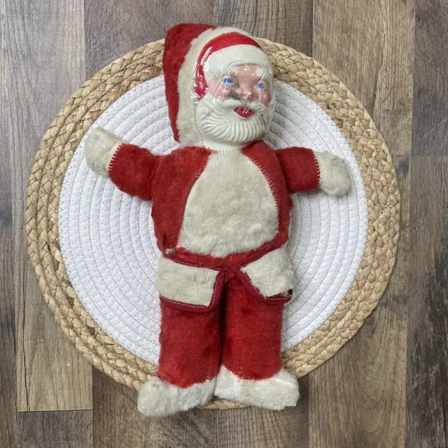 Vintage Rubber Face Red Santa Claus Plush Christmas Doll 14” **READ DESCRIPTION*