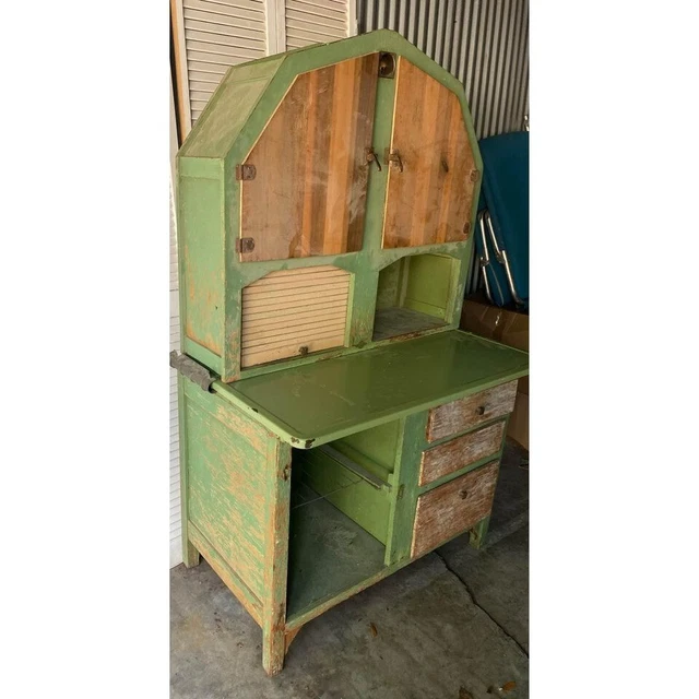 1930s Art Deco Green Borden Hoosier Cabinet